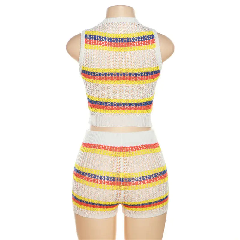 Ari Crochet Knit Striped Sleeveless Short Set